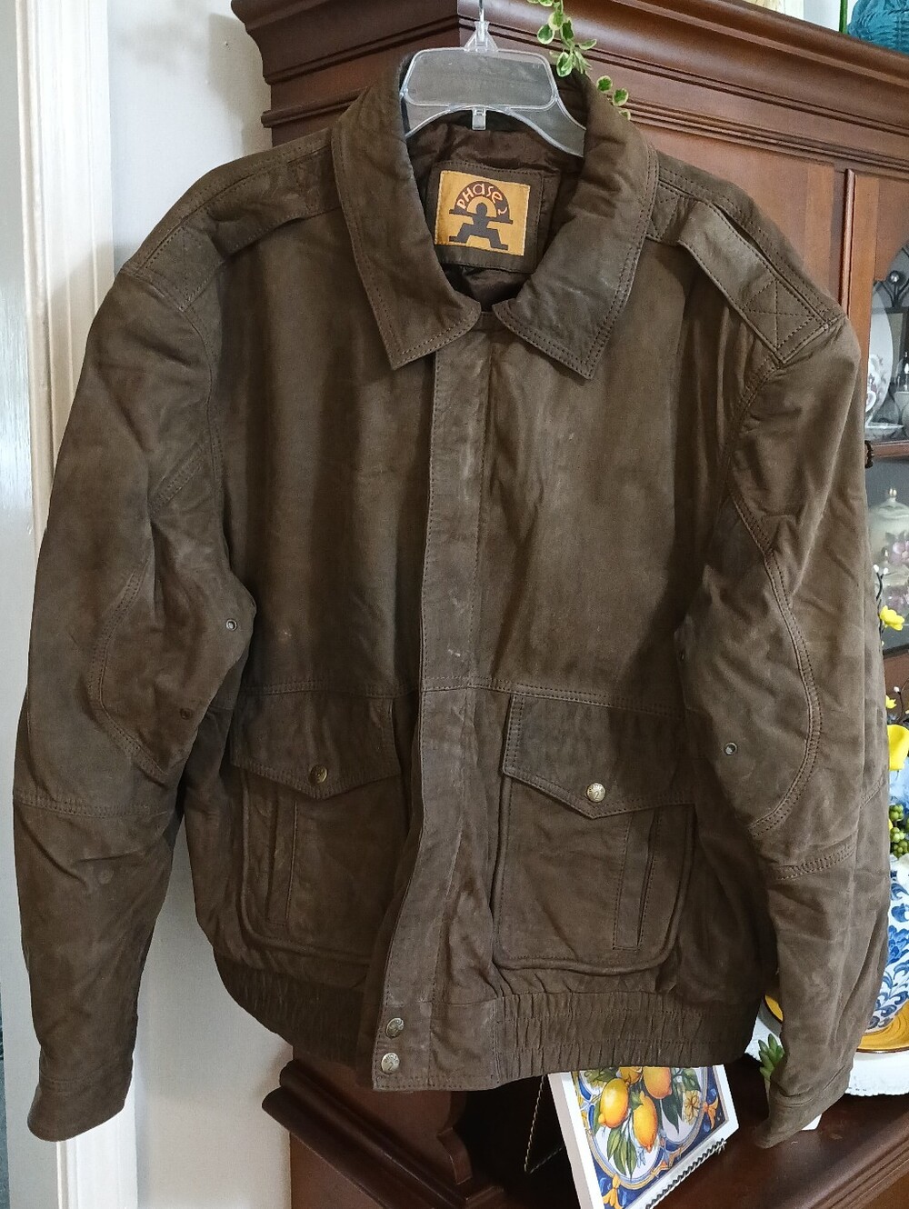 Men's Phase 2 Chocolate Brown Ultra Suede Leather Bomber Jacket (XL)